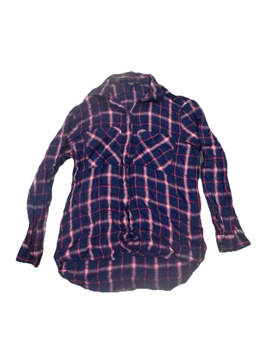 Express soft wash S blue & red plaid lumberjack button down shirt Boyfriend Fit